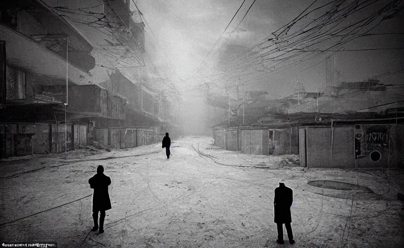 Image similar to In a futuristic space city of Neo Norilsk on the Moon, a Mysterious man is standing in the middle of a street photo by Trent Parke, bright lights, a city on the Moon