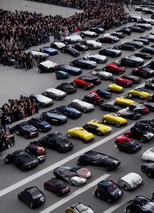 Image similar to hyperrealistic and heavy detailed balenciaga runway show of cars, leica sl 2 5 0 mm, vivid color, high quality, high textured, real life