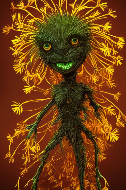 Prompt: a humanoid figure dandelion plant monster, orange eyes, highly detailed, digital art, sharp focus, trending on art station, anime art style