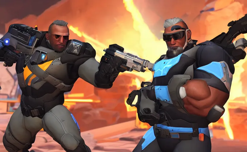 Image similar to the rock as soldier 7 6 in overwatch, in game screenshot