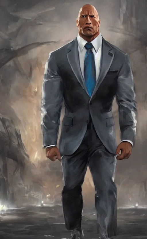 Image similar to dwayne johnson wearing a suit as the president of the united states, dynamic lighting, photorealistic fantasy concept art, trending on art station, stunning visuals, creative, cinematic, ultra detailed