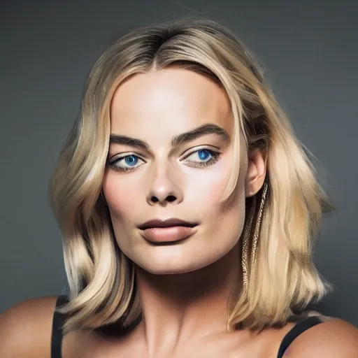 Image similar to Margot Robbie portrait futuristic background