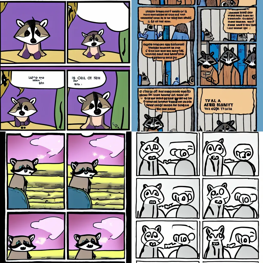 Prompt: a comic of a raccoon