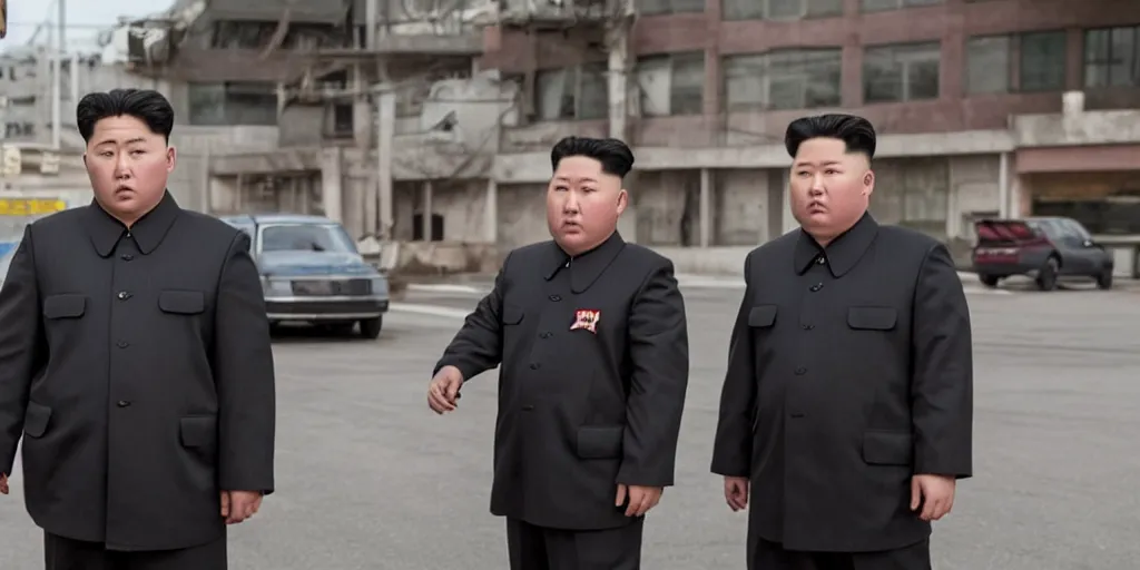 Image similar to Randall Park as Kim Jong-un in 'The Interview 2' (2023), movie still frame
