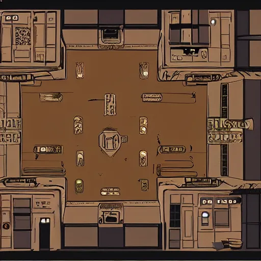 Prompt: a top - down battlemap of the interior of a bar, afternoon lighting, sci - fi, in the style of star wars