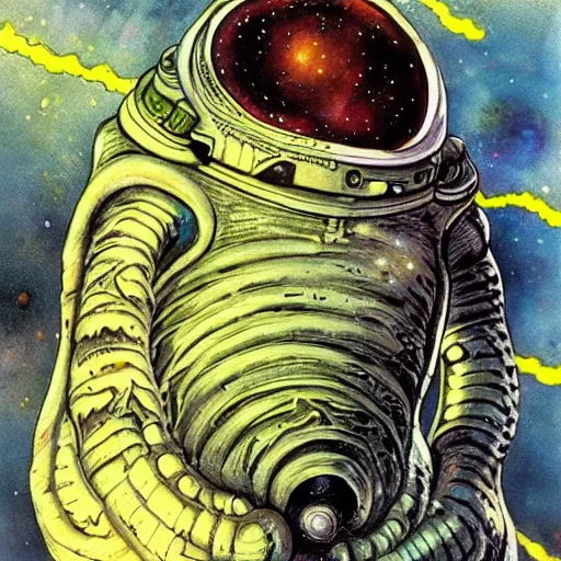 Image similar to the alien cosmic psychedelic tardigrade that awaits you at the end of all of space and time, by enki bilal