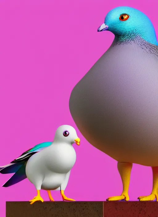 Image similar to render of a pigeon and a rabbit, colorful background, blender, ray tracing, path tracing, octane, maya, houdini, vfx, in luxury advertisement, sharp focus, volumetric lighting