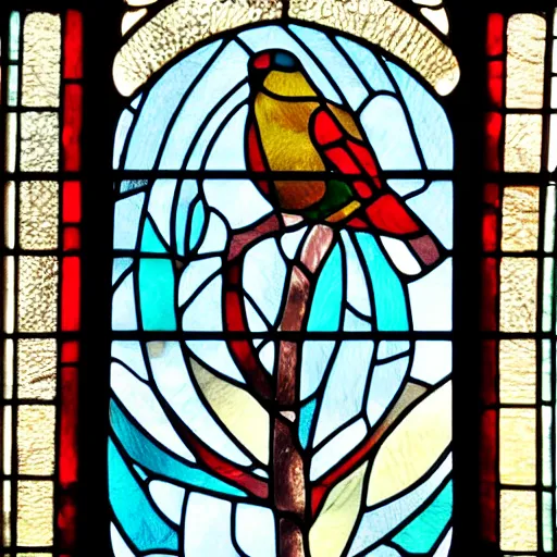 Prompt: church window stained glass art of a bird