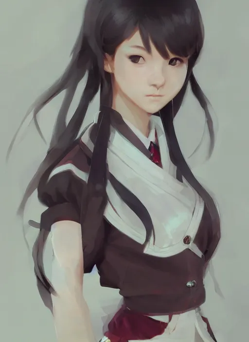 Prompt: gorgeous feminine Japanese schoolgirl, elaborate polished, trending on ArtStation, by Cushart, Greg Rutkowski, sublime-classy-dignified ambience, 16k, sharp focus, volumetric lighting