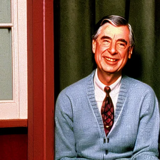 Prompt: mr. rogers visiting the Overlook Lodge