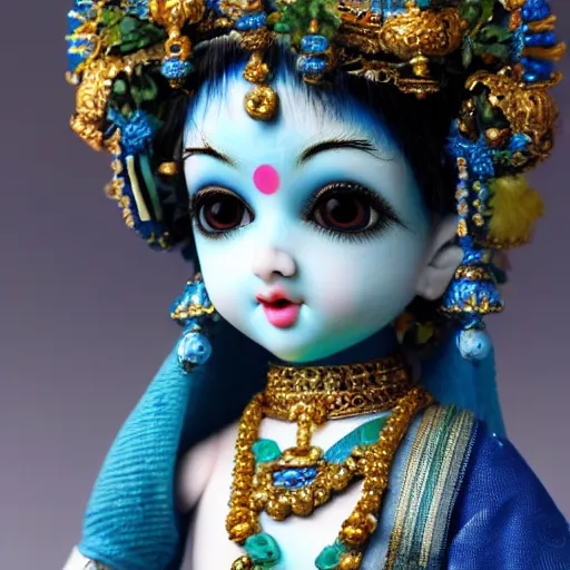 Prompt: A photo of a blue krishna in japonese bjd dolls style, 4k