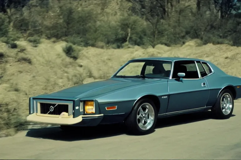 Prompt: 1975 Volvo Firebird, movie still, speed, cinematic Eastman 5384 film