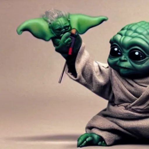 Image similar to baby yoda fighting baby Darth vader