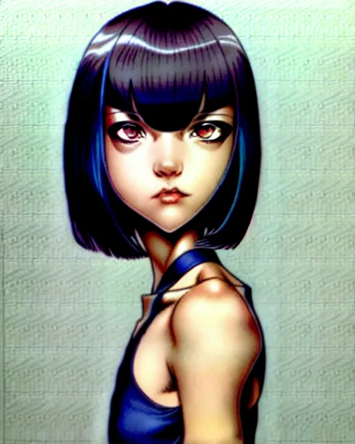 Prompt: a student with a bob cut hair style. beautiful shadowing. art by Artgerm and Range Murata.
