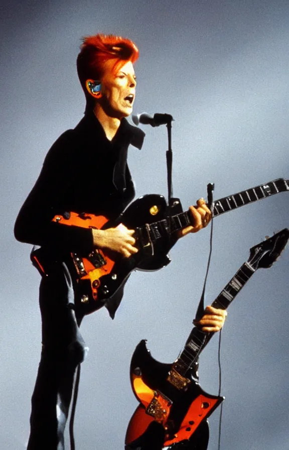 Prompt: David bowie playing a guitar solo in mars