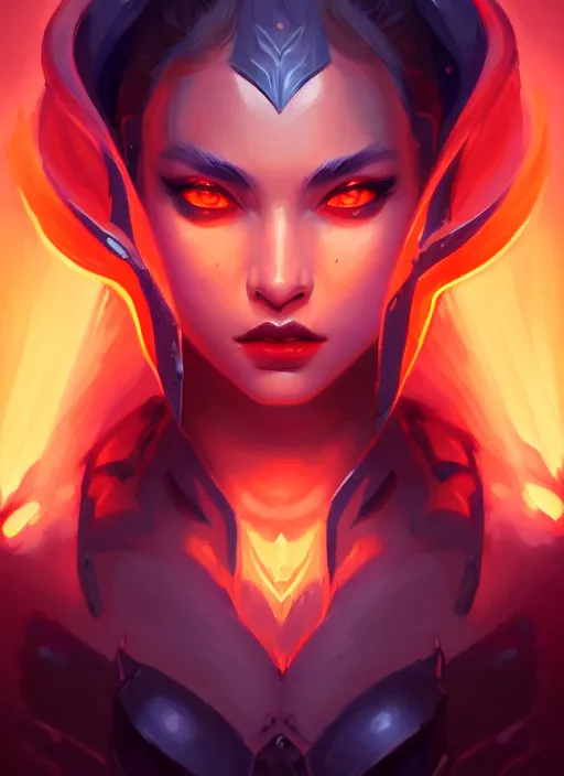 Image similar to symmetry!! portrait of beautiful female character elipse knight sejuani, league of legends art, dark atmosphere, orange fire, glowing lights!! intricate, elegant, highly detailed, digital painting, artstation, concept art, smooth, sharp focus, illustration, art by julian del rey and greg rutkowski