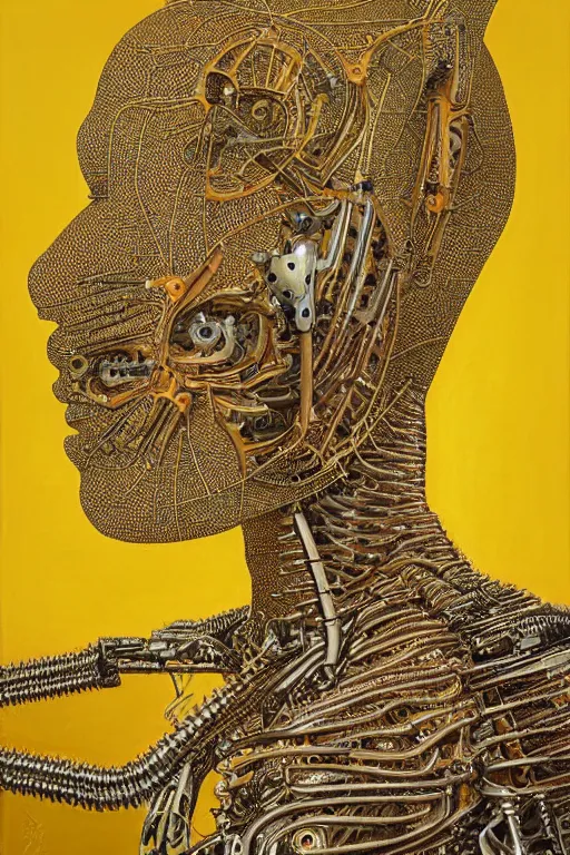 Prompt: beautiful portrait of biomechanical being by andrey remnev, detailed, realistic skin color