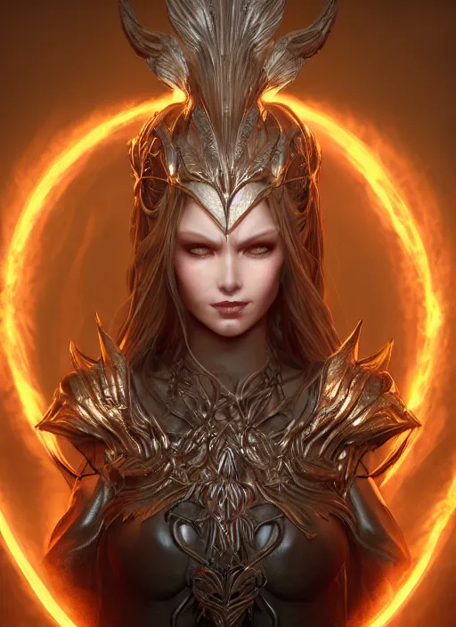 Prompt: evil goddess with halo, ultra detailed fantasy, elden ring, realistic, dnd character portrait, full body, dnd, rpg, lotr game design fanart by concept art, behance hd, artstation, deviantart, global illumination radiating a glowing aura global illumination ray tracing hdr render in unreal engine 5