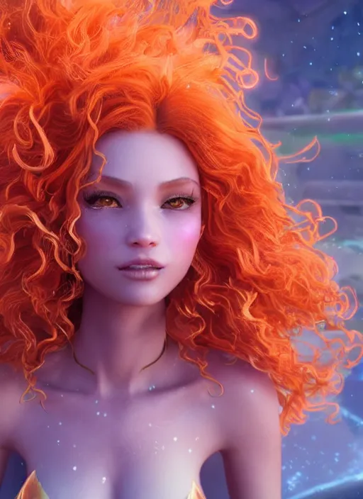 Image similar to glowwave portrait of curly orange hair girls made of feathers mist and cloud from league of legends, au naturel, hyper detailed, digital art, trending in artstation, cinematic lighting, studio quality, smooth render, unreal engine 5 rendered, 3 d octane rendered, art style by pixar dreamworks warner bros disney riot games and league of legends.