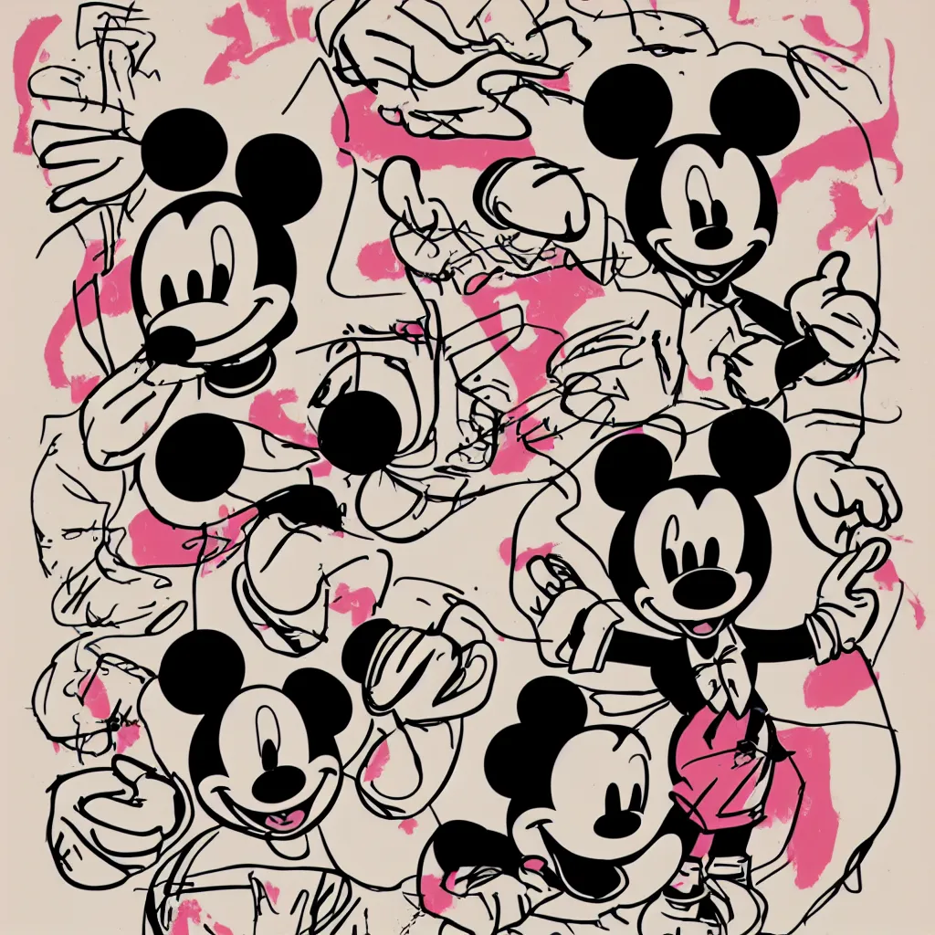 Prompt: individual silk screen portrait of non binary afro mickey mouse by andy warhol michael pangrazio, nilo rodis clean vector curves, no jagged lines, vector art