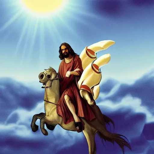 Prompt: the third coming of jesus riding on an elongated musketeer, disguised as a holy tide pod who judges us for our lack of sins, 4k, trending on twitter