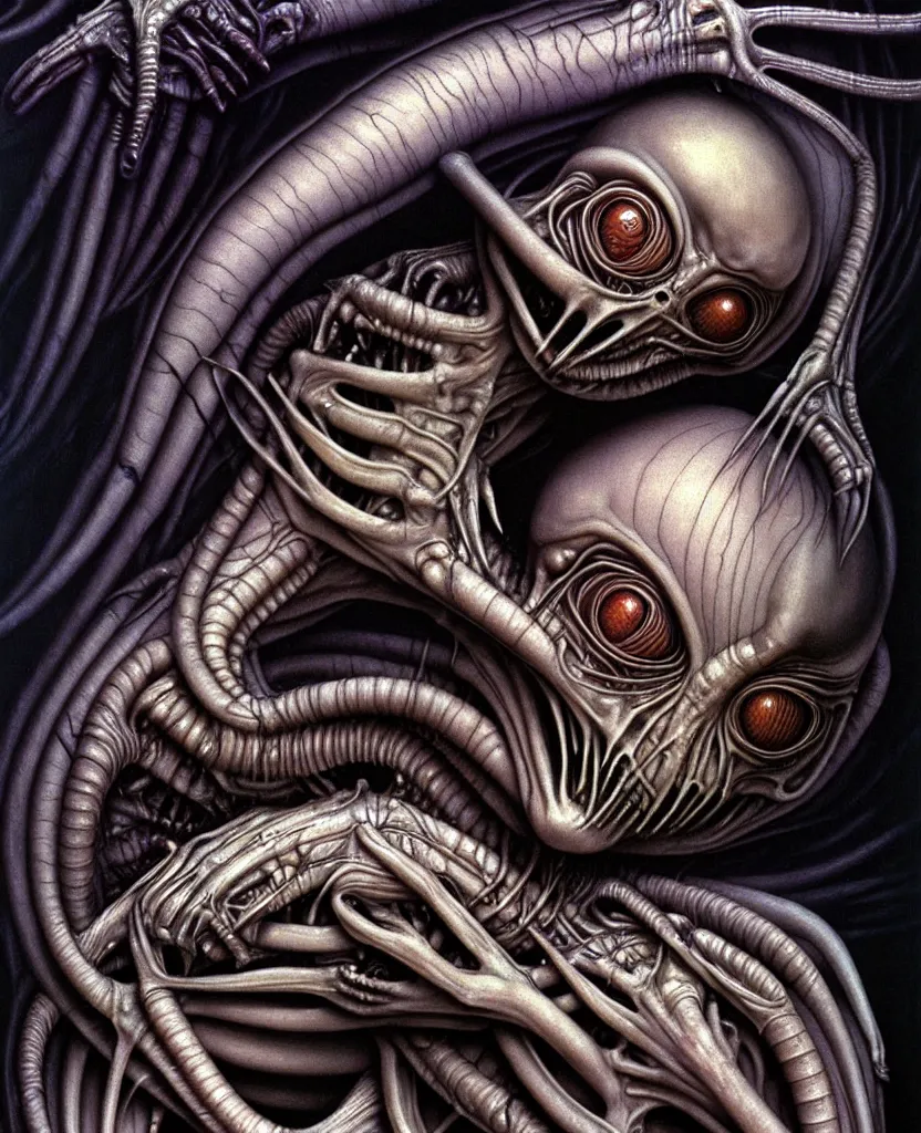 Image similar to newborn from alien, by hr giger, hd, hyper detailed, 4 k, depth perception, depth of field, neo - gothic, gothic. art by evelyn de morgan!!!, masterpiece