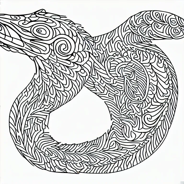 Image similar to beautiful lizard, ornamental, fractal, line art, vector, outline, simplified, colouring page