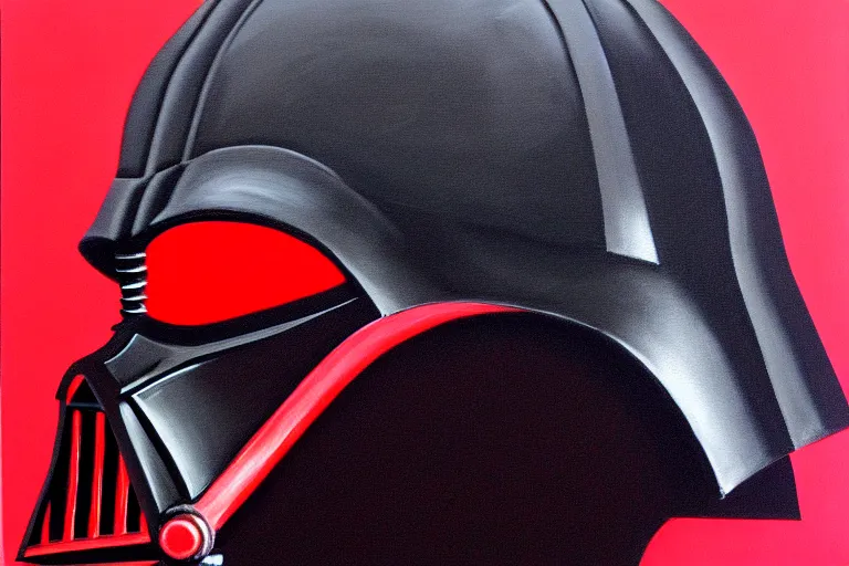 Prompt: darth vader helmet, acrylic painting, side profile, red, black, vibrant, chiaroscuro, high detail, perfect artwork, clean lines
