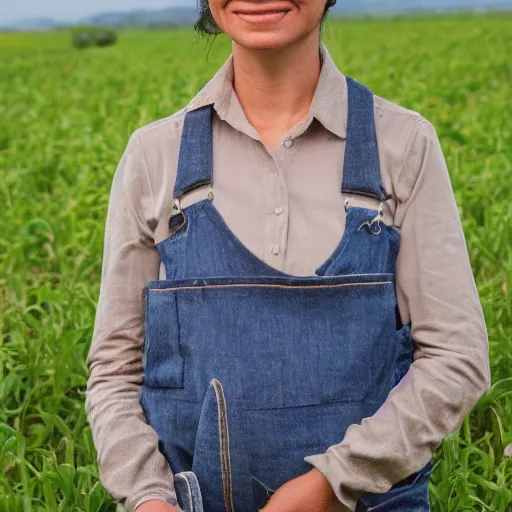 Prompt: portrait, a hardworking female farmer, ragged clothes, standing in a field