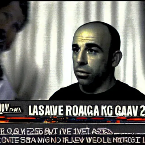 Prompt: Joe rogan interviewing , low quality, vhs quality, late 2000’s