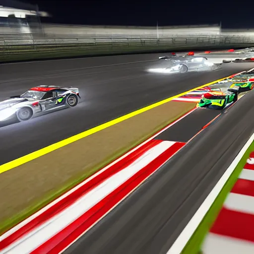 Image similar to Start of a GT3 race at Suzuka during night, cinematic, realistic