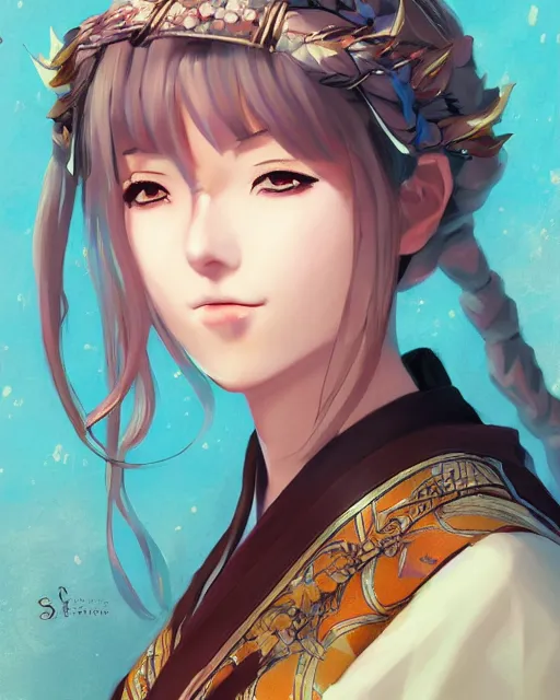 Prompt: An anime portrait of Ssunbiki as a beautiful woman wearing a kimono from Skyrim, by Stanley Artgerm Lau, WLOP, Rossdraws, James Jean, Andrei Riabovitchev, Marc Simonetti, and Sakimichan, trending on artstation