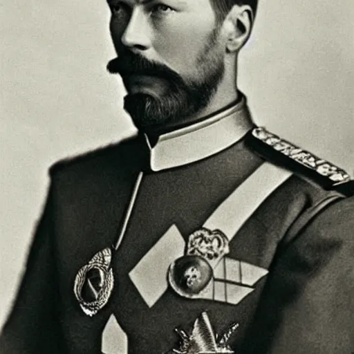 Image similar to tsar nicholas ii as iron man, historical photograph, highly detailed, full length portrait