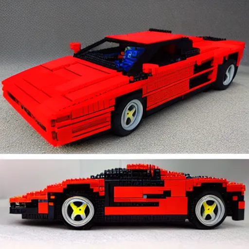 red ferrari testarossa outrun game lego set Stable Diffusion