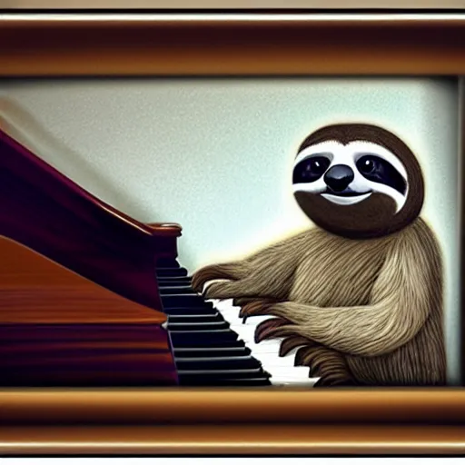 Prompt: anthropomorphic sloth playing piano