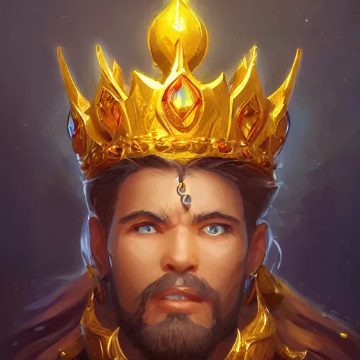 Image similar to a golden majestic king crown with gemstone carved into it, yellow theme, bright art masterpiece artstation. 8 k, sharp high quality artwork in style of jose daniel cabrera pena and greg rutkowski, concept art by tooth wu, blizzard warcraft artwork, hearthstone card game artwork, the crown