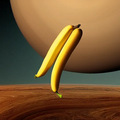 Image similar to a realistic photo of a hungry banana eating a pickle on Saturn, realistic, 3D render, 8k,