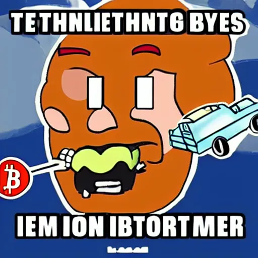 Prompt: meme character eating bitcoin