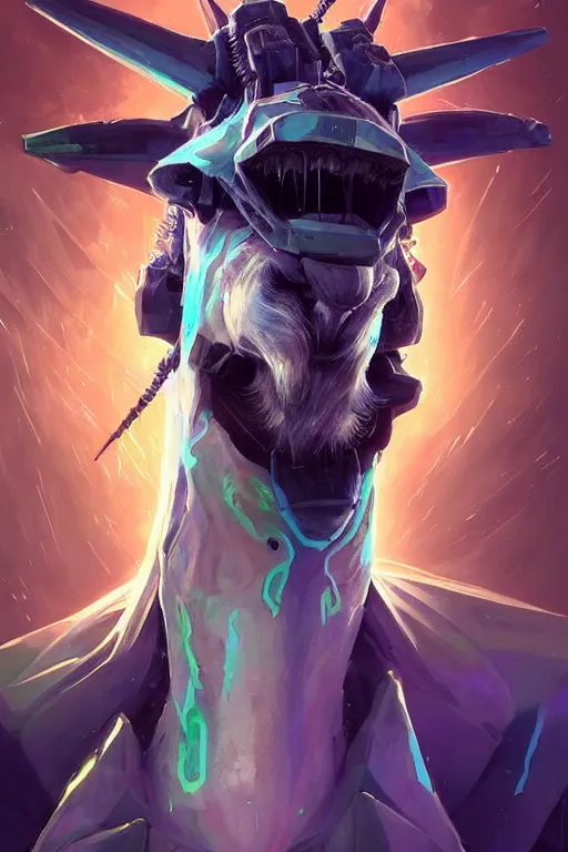 Image similar to closeup portrait of an evangelion beast mode llama, cyberpunk concept art by pete mohrbacher and artgerm and wlop and greg rutkowski and deathburger, digital art, highly detailed, intricate, sci-fi, sharp focus, Trending on Artstation HQ, deviantart, unreal engine 5, 4K UHD image, daily deviation, masterpiece llama art