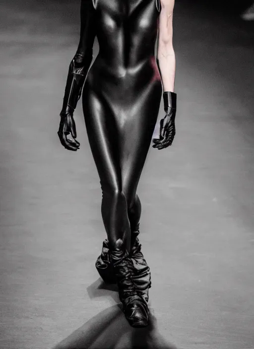 Image similar to hyperrealistic and heavy detailed rick owens avant garde runway show of batman, leica sl 2 5 0 mm, vivid color, high quality, high textured, real life