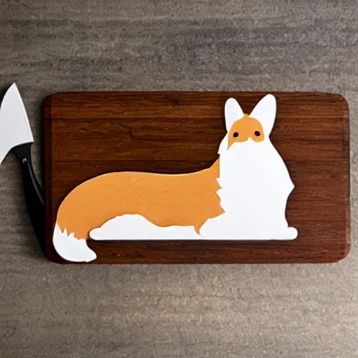 Image similar to a corgi using a cutting board