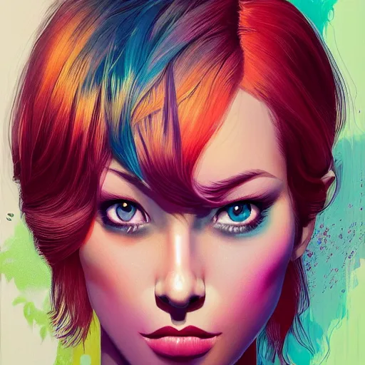 Image similar to half - voidcore symmetrical woman with cute - fine - face, pretty face, multicolored hair, realistic shaded perfect face, extremely fine details, by realistic shaded lighting, dynamic background, poster by ilya kuvshinov katsuhiro otomo, magali villeneuve, artgerm, jeremy lipkin and michael garmash and rob rey, pascal blanche, riot games