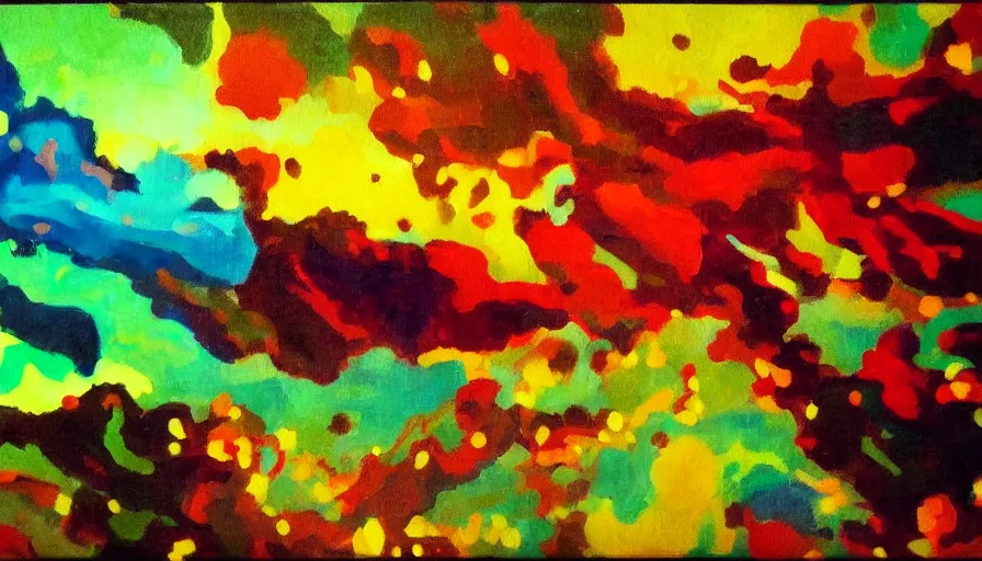 Prompt: an oil painting of a colorful strong bacteria, illustration, cinematic lighting, establishing shot