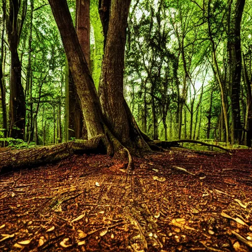 Prompt: photo of a tree on a forest landscape, macro photography,