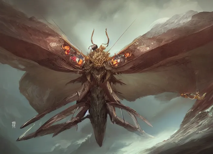 Image similar to detailed concept art of a huge moth dragon by cheng yi and luolin, artstation, artstationhd