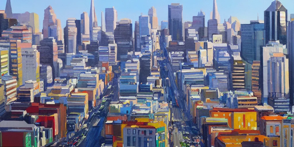 Prompt: new painting of San Francisco city by Greg Aronson, artstation