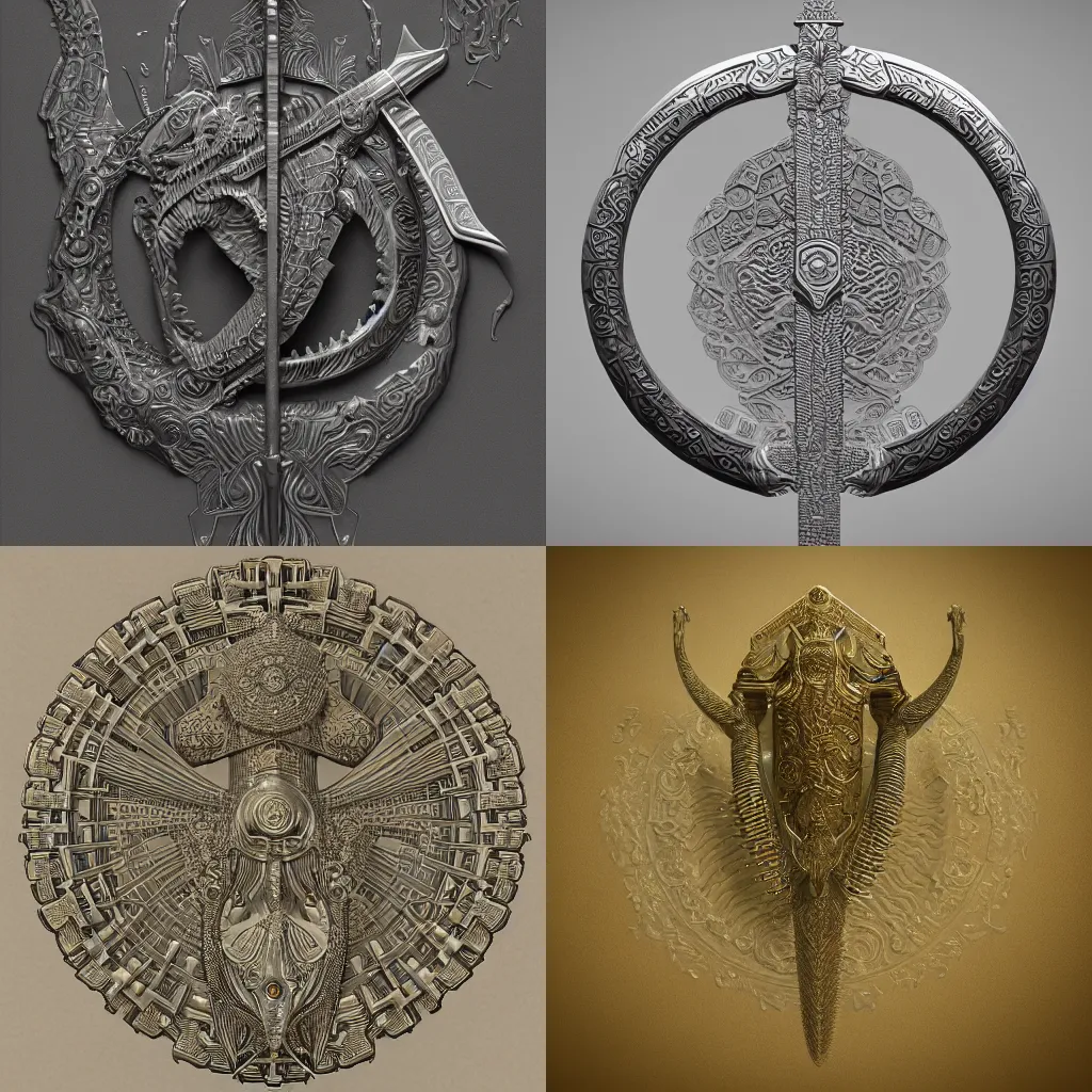 Prompt: beeple, 3 d intricate engraving of a sword, ernst haeckel, octane render, maya render, chinese dragon engrave, yukii morita, ellen jewett, mayeb, rough