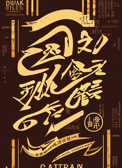 Prompt: poster design with duochrome vintage typographic Japanese katakana, dark brown and beige colour palette, layout design, illustrator vector graphics