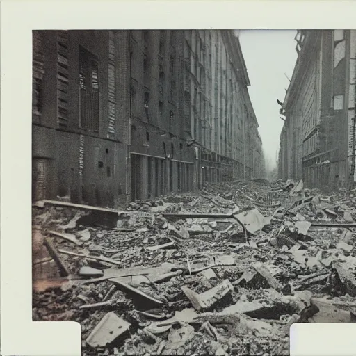 Prompt: polaroid photo of destroyed berlin center during world war 2