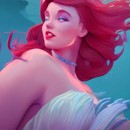 Image similar to princess ariel, hyper - detailed matte digital painting, concept art, fantastically pastel colors, by jesper elsing and lois van baarle and ilya kuvshinov and ian spriggs, cinematic lighting, studio quality, octane render, smooth render, trending on artstation hq